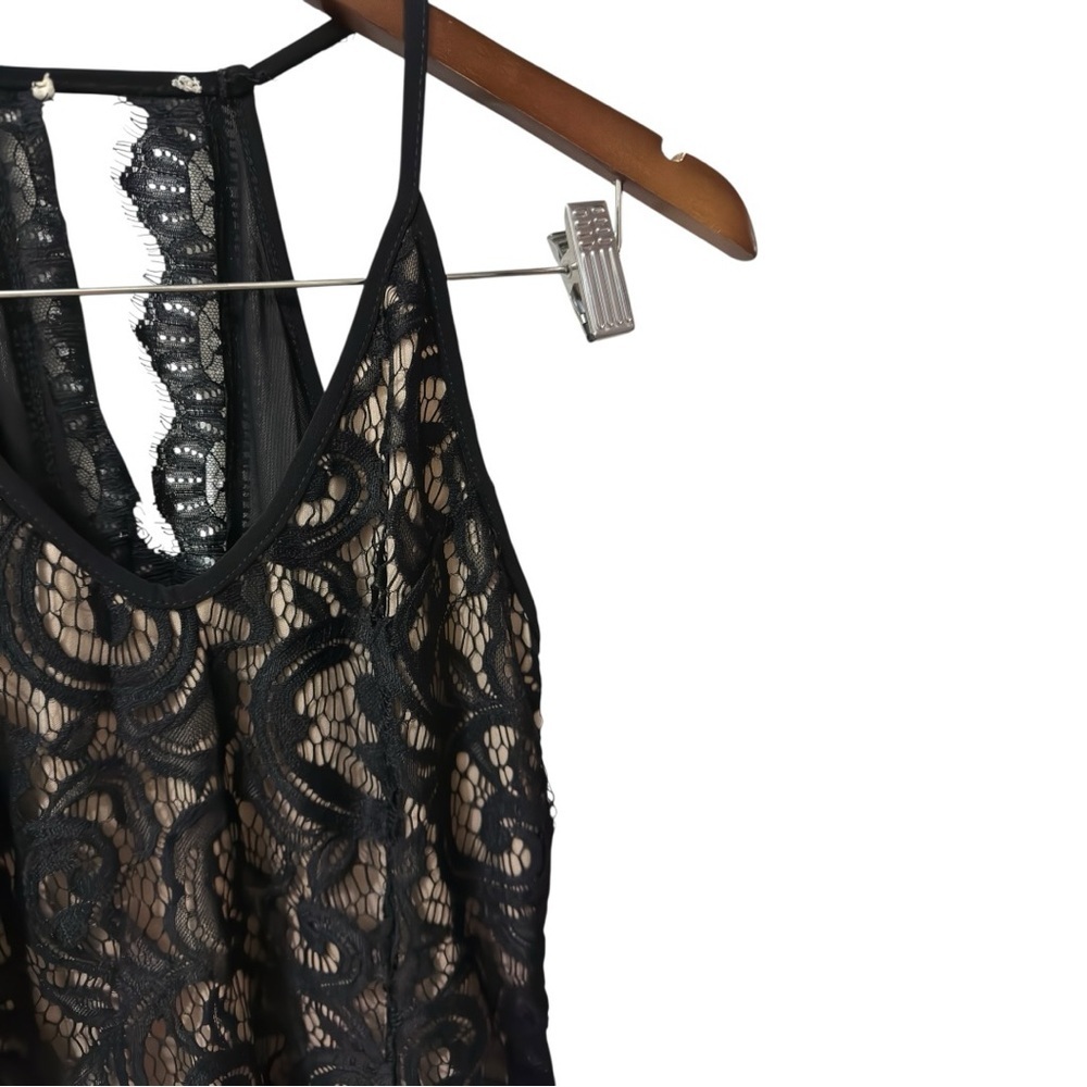NWOT USA Cotton Black Sheer Floral Lace VNeck Camisole Racerback Tank Top (sz S) - Picture 4 of 12